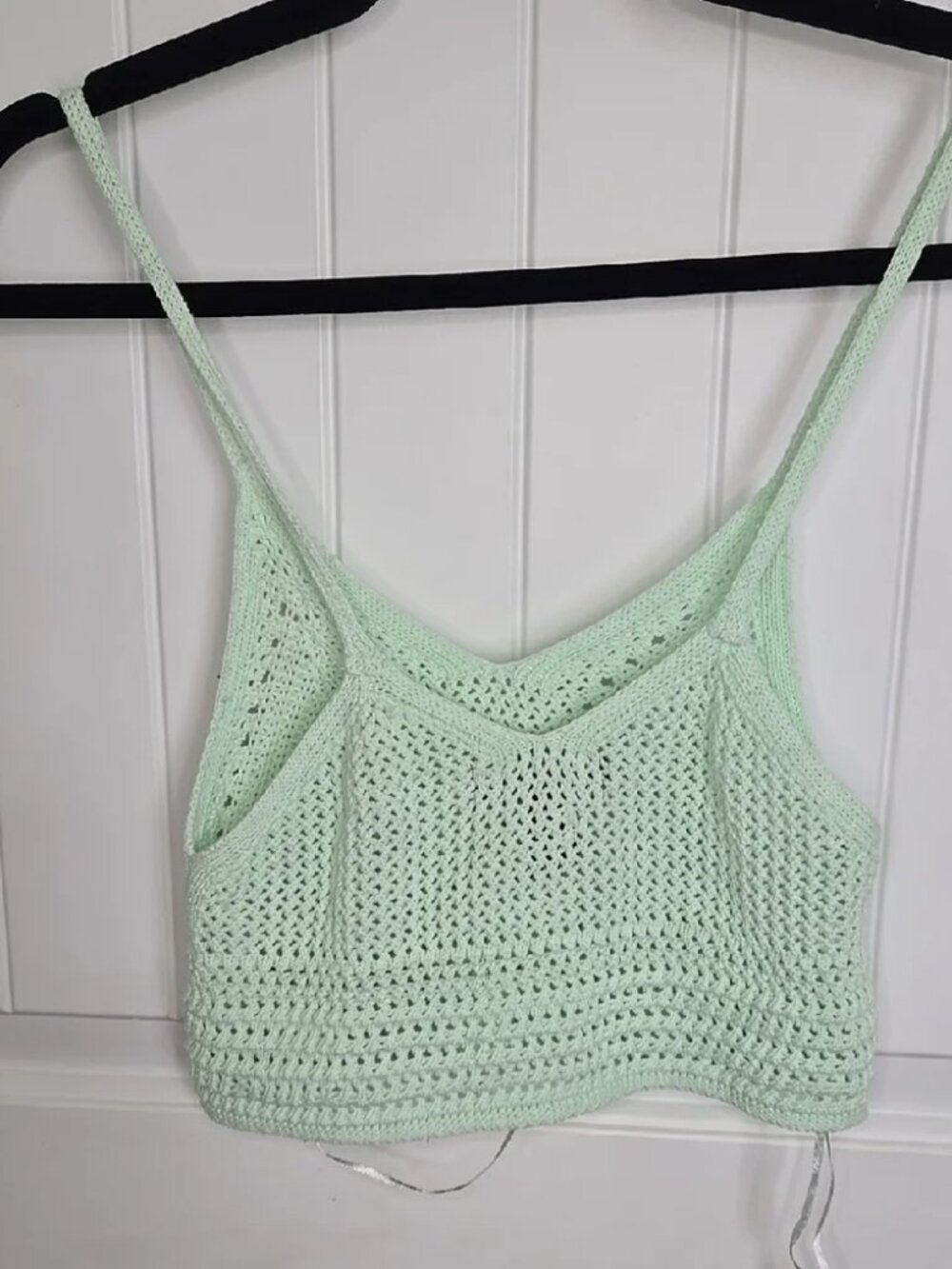 Streetwear Society  Mint Green‎ Crochet Cropped Top Boho Festival Knit Pistachio
